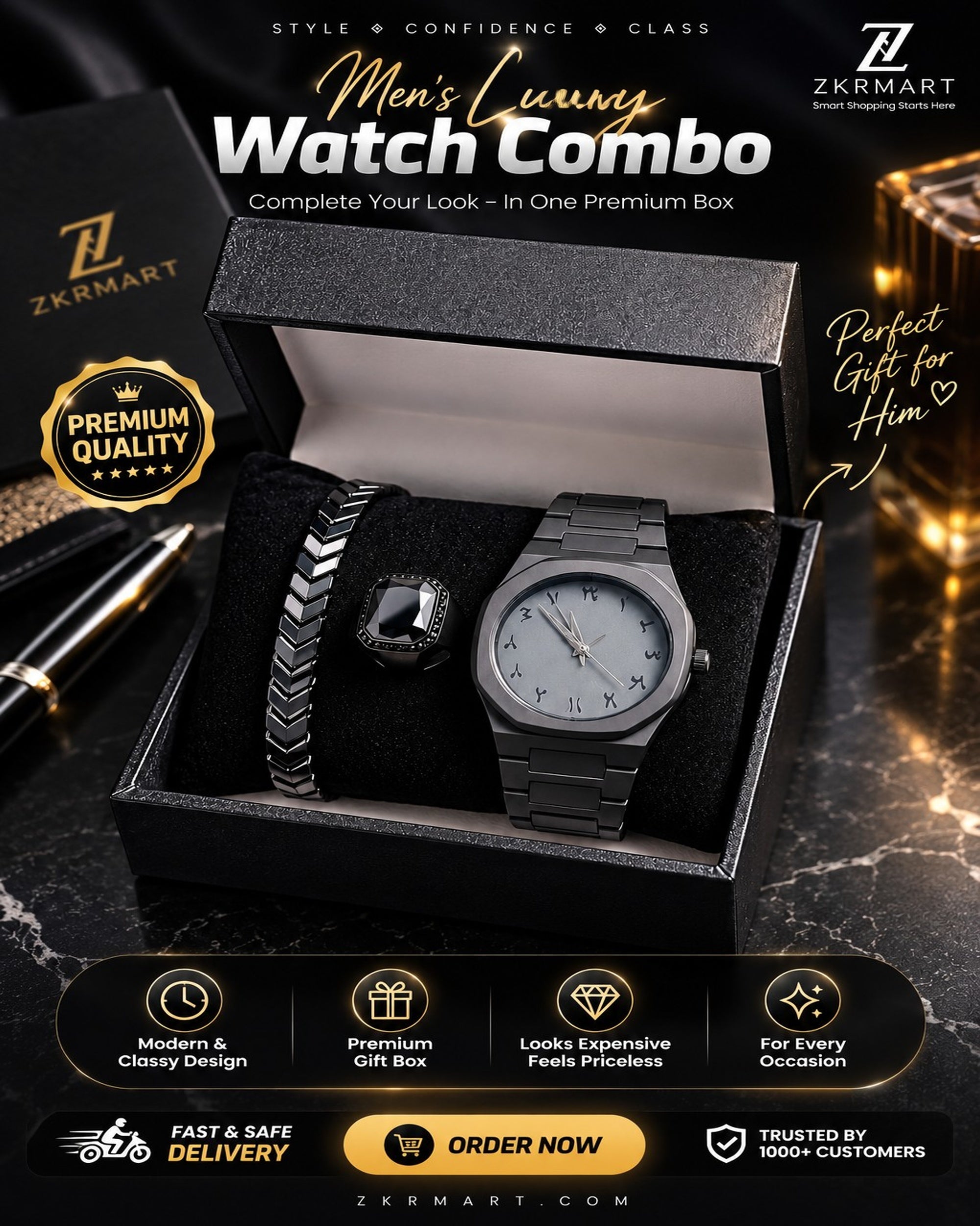 Arbic Men's Watch Gift Set | ہر انداز میں شاہانہ شخصیت