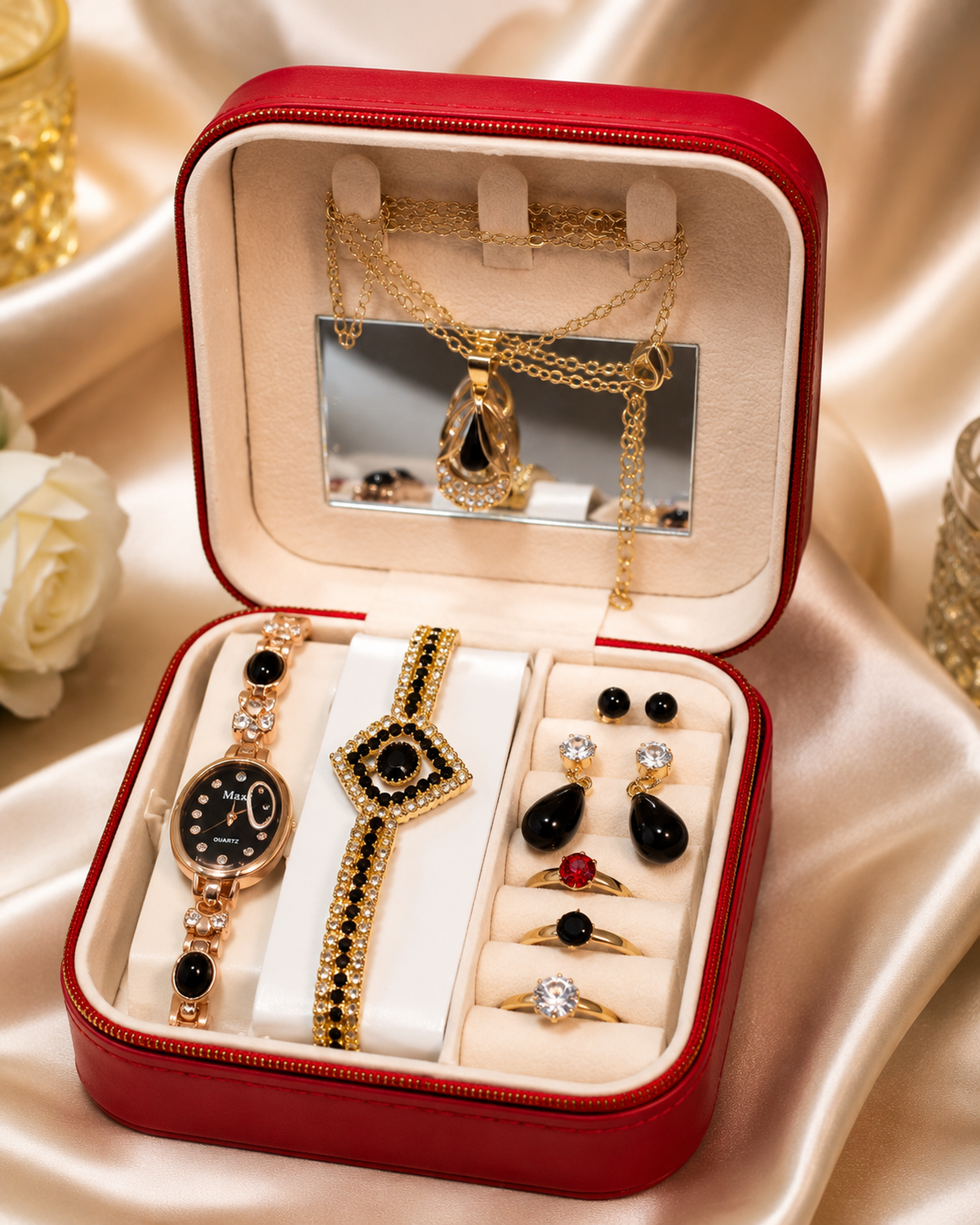 Luxury Women's Watch & Jewelry Gift Set with Premium Storage Box