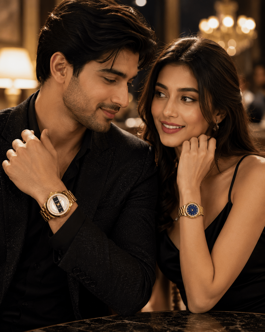 Luxury Quartz Couple Watch Set with Premium Diamond Gold Design - zkrmart