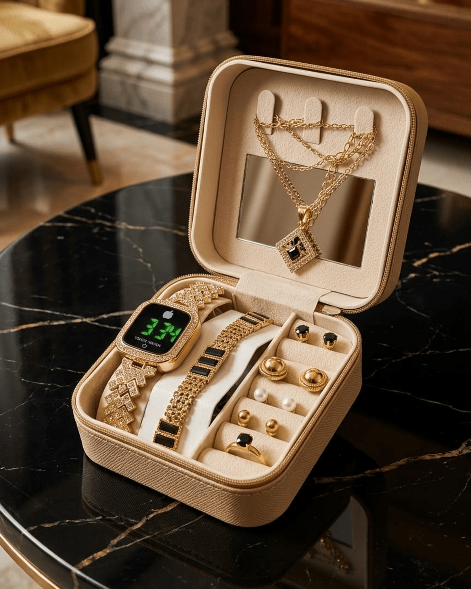 Rose Gold Smart Watch with Elegant Jewelry Collection Gift Set - zkrmart