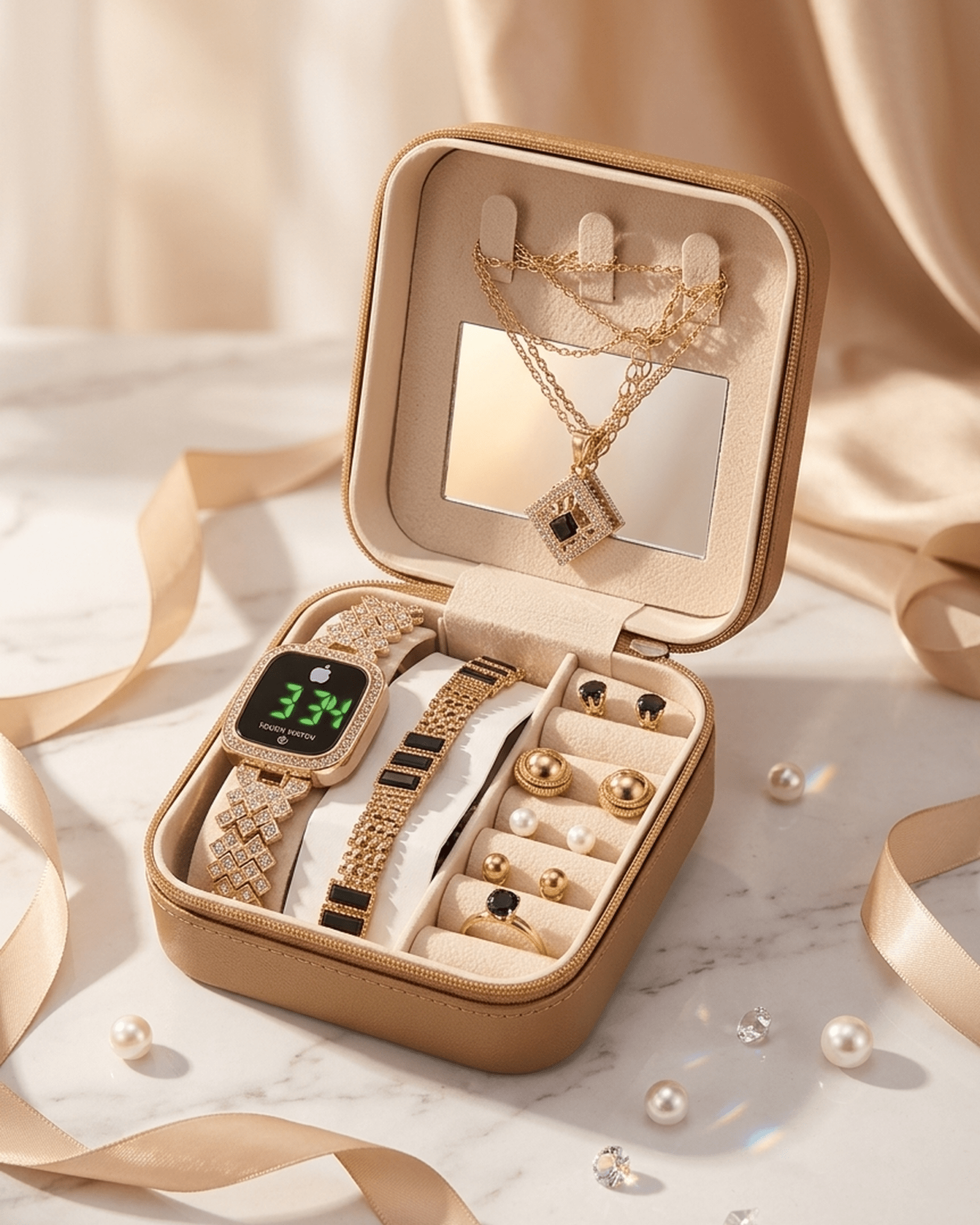 Rose Gold Smart Watch with Elegant Jewelry Collection Gift Set - zkrmart