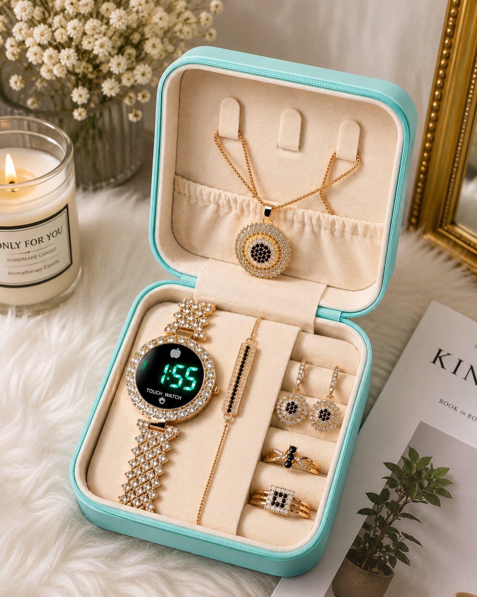Women's Luxury 5-in-1 Watch & Jewelry Combo Set with Gift Box - zkrmart