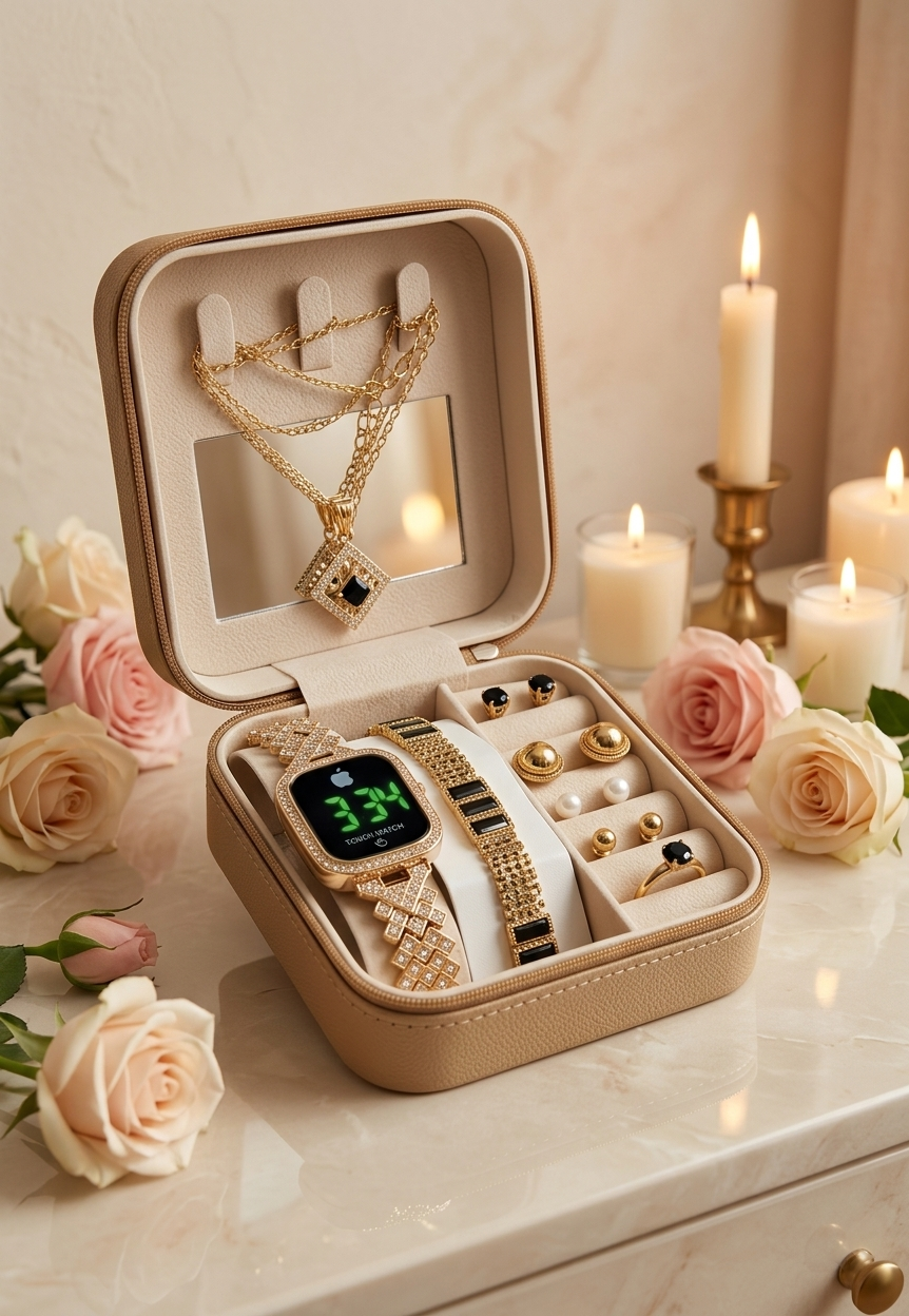 Luxury Travel Jewelry Box with Mirror