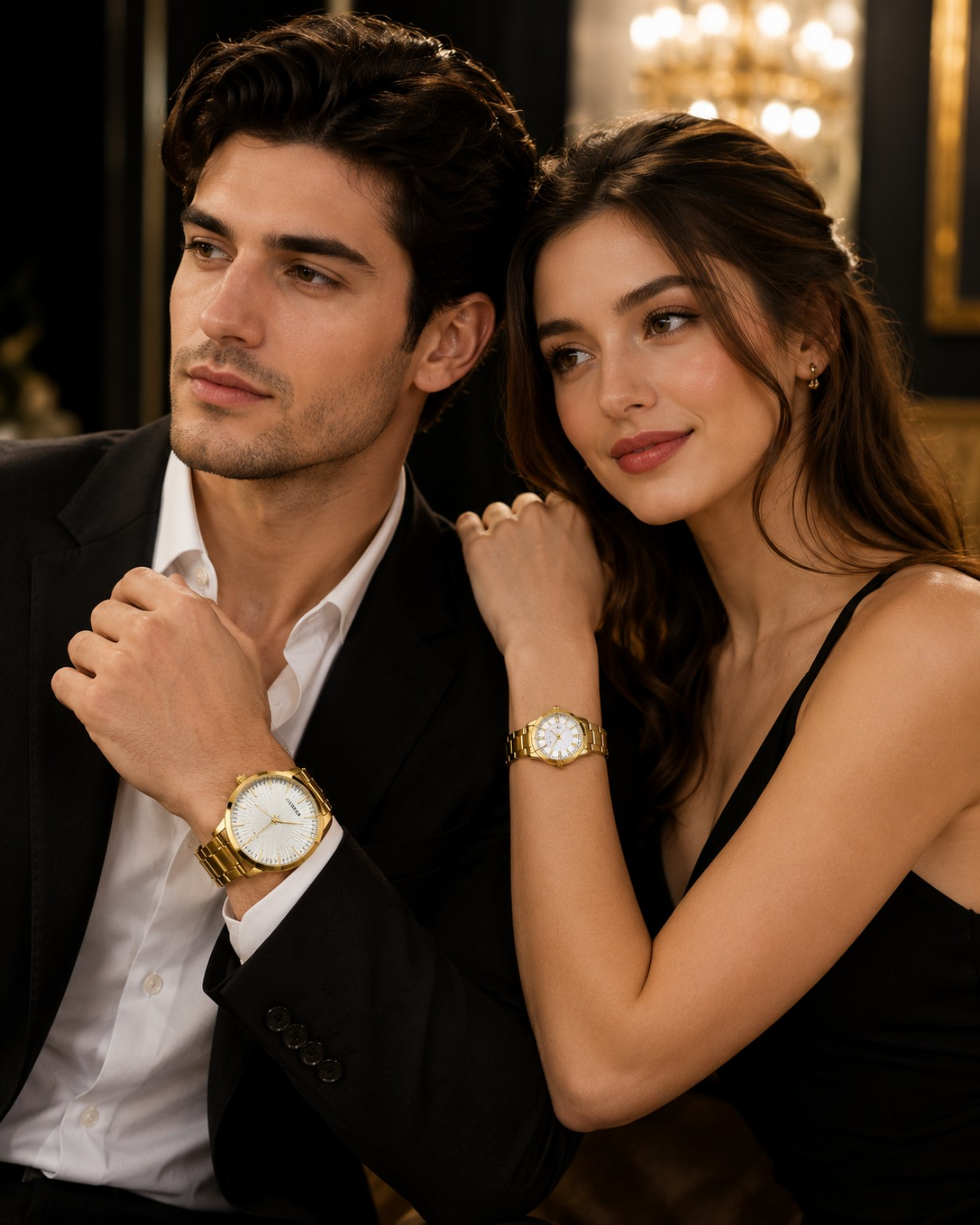 Curren Luxury Couple Watch Set with Elegant Gold Matching Design