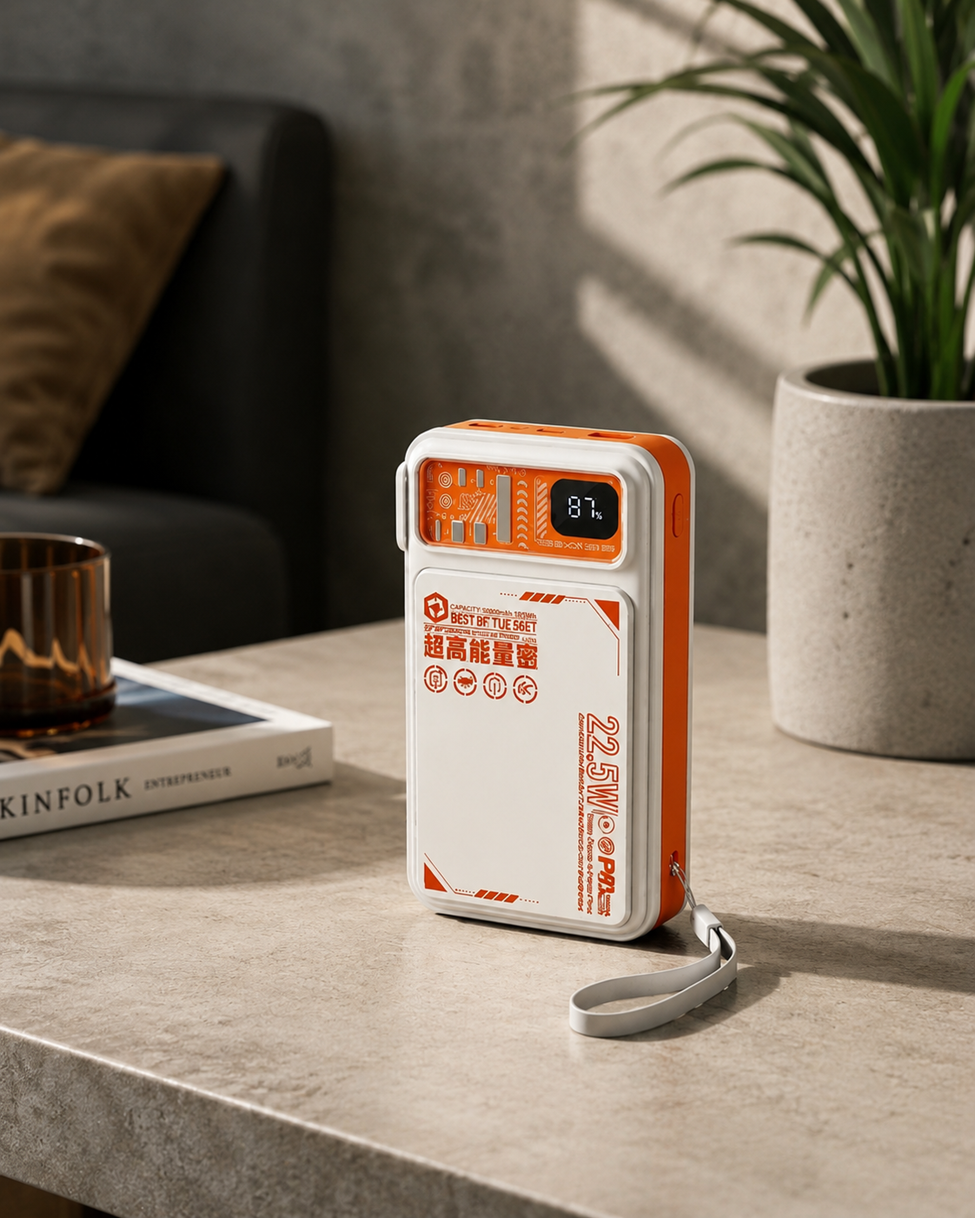 22.5W Fast Charging Power Bank with Built-In Type-C & iPhone Cables