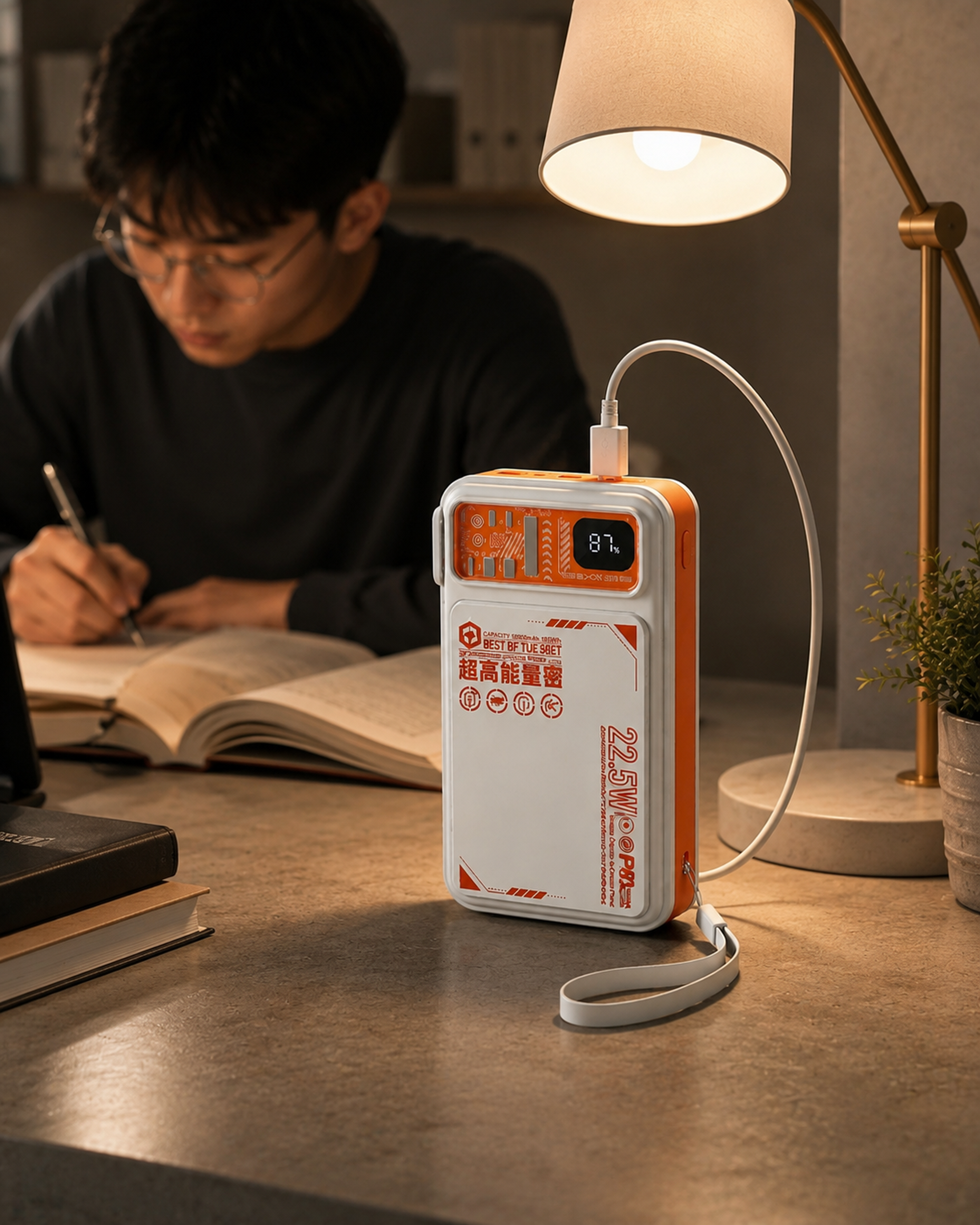22.5W Fast Charging Power Bank with Built-In Type-C & iPhone Cables