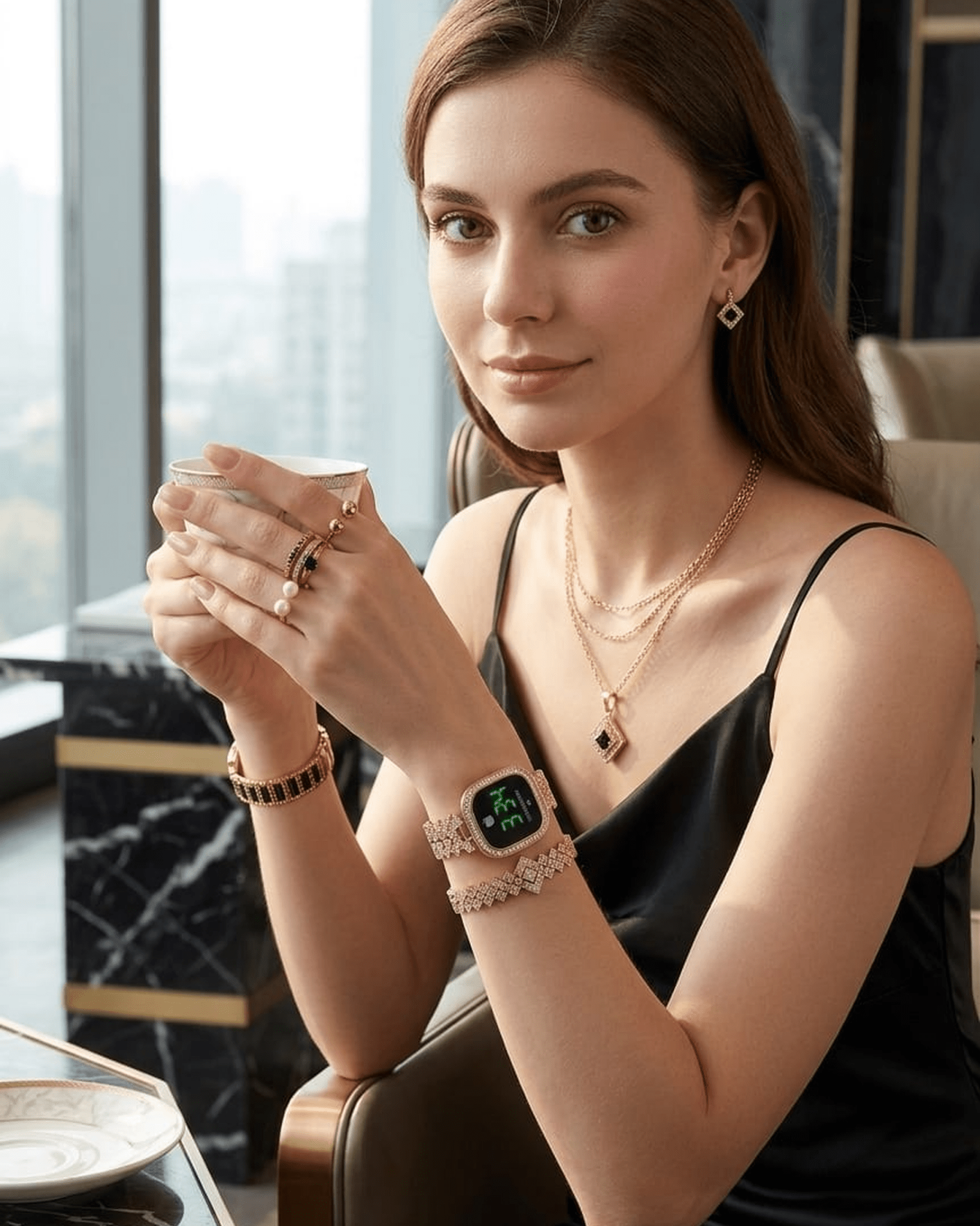 Rose Gold Smart Watch with Elegant Jewelry Collection Gift Set - zkrmart