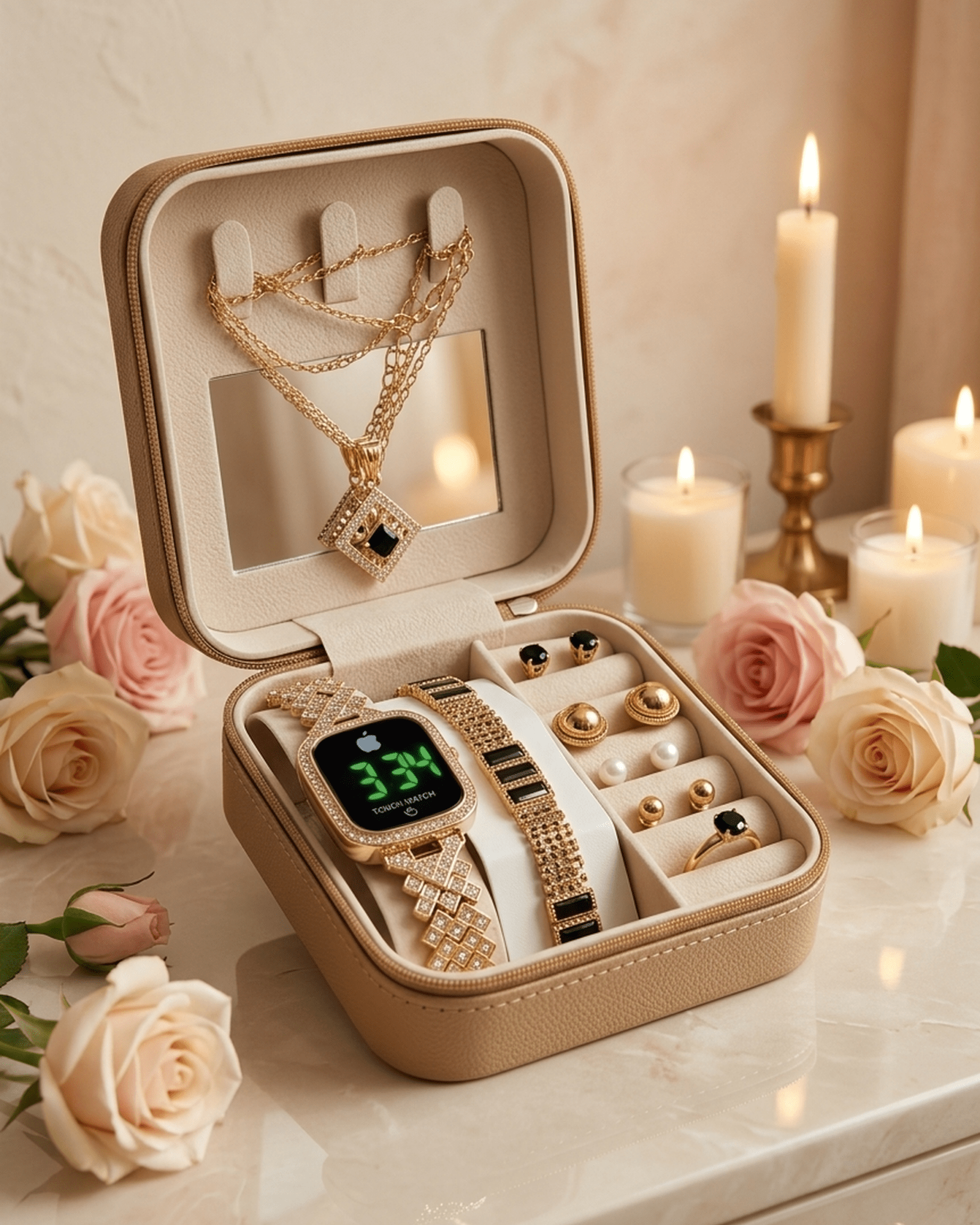Rose Gold Smart Watch with Elegant Jewelry Collection Gift Set - zkrmart